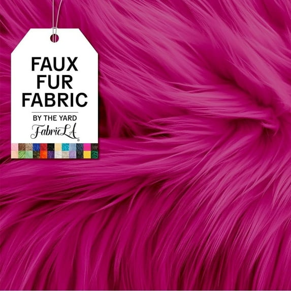 FabricLA Faux Fur Fabric Fluffy Fuzzy Fake Fur by The Yard, Fuchsia, 5 Yard