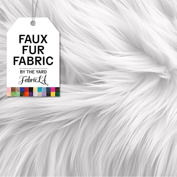 FabricLA Faux Fur Fabric Fluffy Fuzzy Fake Fur by The Yard, White, 5 Yard