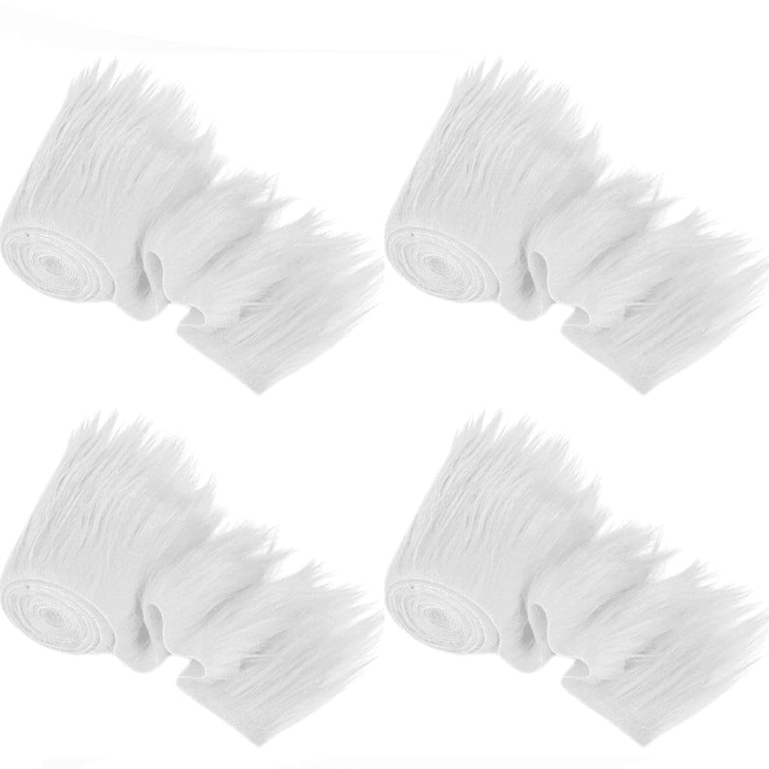 FabricLA Faux Fur Fabric Trim for Crafts, White Fur, Fuzzy Craft Fur for Supplies, 4x60 (Pack of 4)