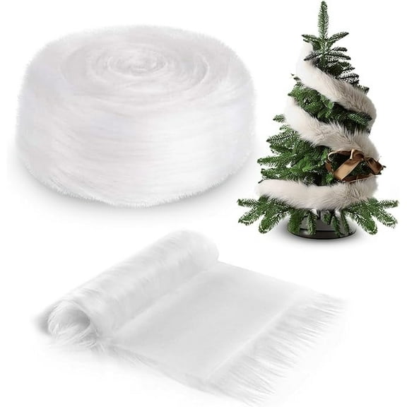 "FabricLA Soft Faux Fur Ribbon Trim Fabric - 2"" Wide x 72"" Long - Christmas Crafting, Sewing, Decorating - White"