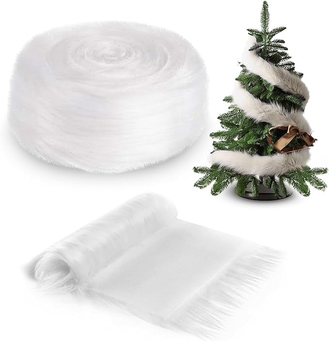 FabricLA Faux Fur Ribbon Trim Fabric - 3" Wide x 72" Long (6 FT) - Soft Christmas Fur Great for Crafting, Sewing, and Decorating - White