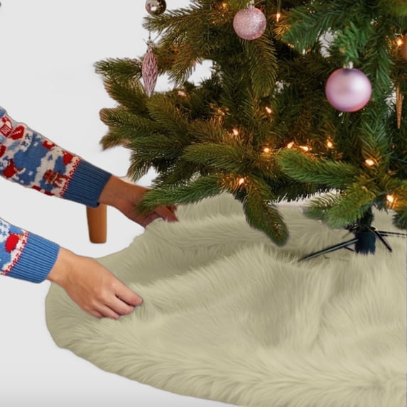 FabricLA Banana Faux Fur Tree Skirt Cut - 36 Inches with Rounded Edges (No Backing) for Holiday Decor