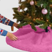 FabricLA Bubble Gum Faux Fur Tree Skirt Cut - 30 Inches with Rounded Edges (No Backing) for Holiday Decor