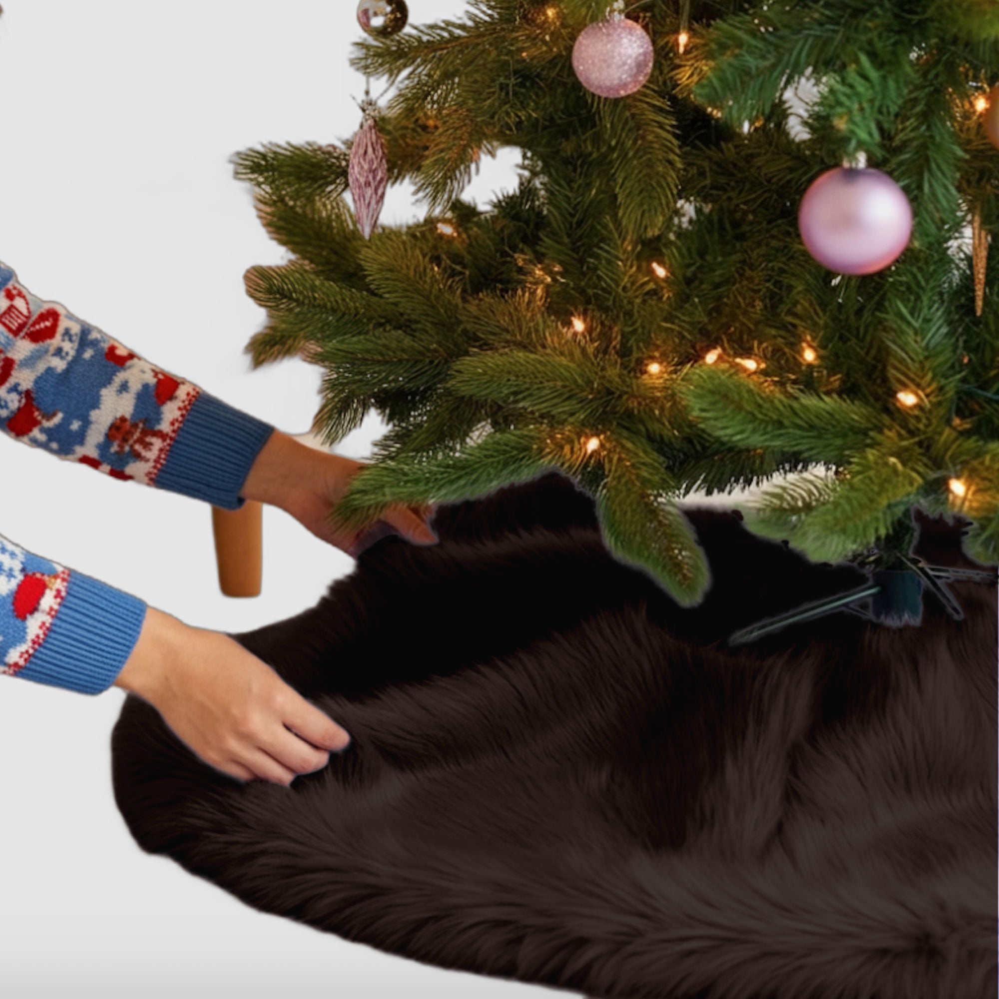 Luxurious Chocolate Brown Faux Fur Christmas Tree Skirt, 60" Diameter