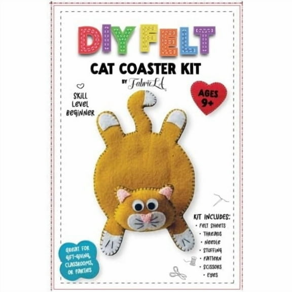 FabricLA Felt Cat Coaster Craft Kit – Beginner Sewing Project for Ages 9 and Up | Easy DIY Felt Animal Kit & All Supplies Included