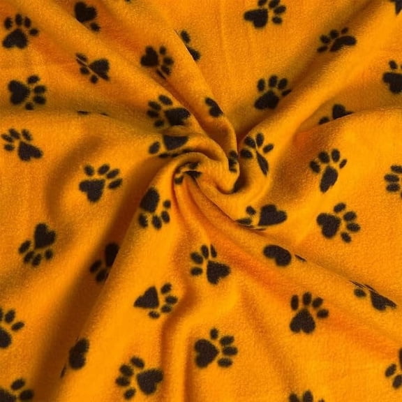 FabricLA Fleece Fabric by The Yard | 2 Yards 72"X60" Inch Wide | Soft Anti-Pill Polar Fleece | Blanket, Throw, Poncho, Pillow Cover, PJ Pants, Booties, Eye Mask - Paws Print (Yellow & Black)