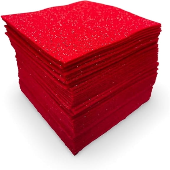 FabricLA Glitter Felt Sheets - 10X10 Inch Red Glitter Craft Squares, 24-Pack - Soft Precut Felt for DIY, Costumes & Decorations