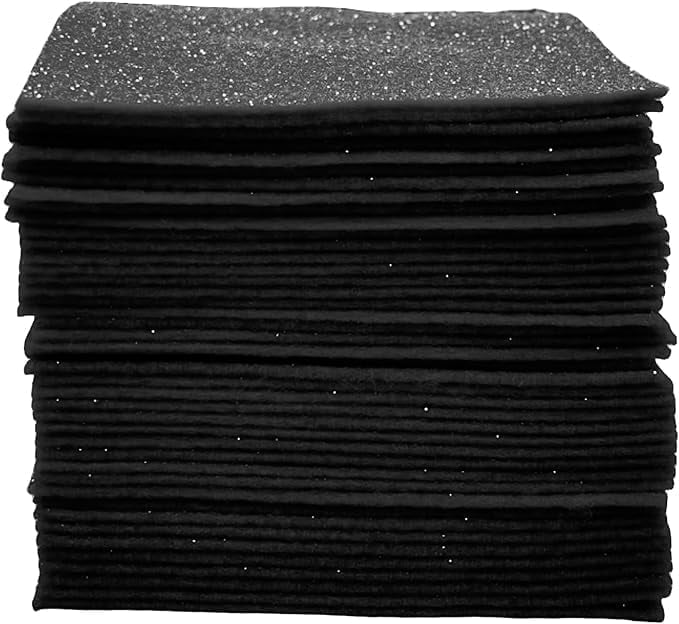 FabricLA Glitter Felt Sheets - 12X12 Inch Black Glitter Craft Squares, 14-Pack - Soft Precut Felt for DIY, Costumes & Decorations