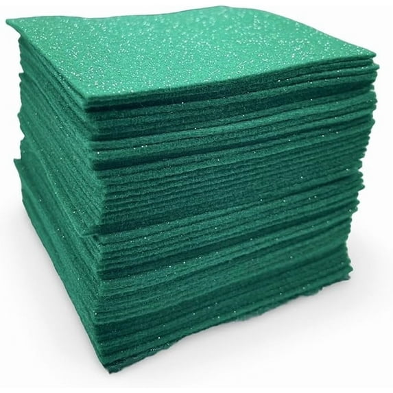 FabricLA Glitter Felt Sheets - 6X6 Inch Kelly Green Glitter Craft Squares, 36-Pack - Soft Precut Felt for DIY, Costumes & Decorations