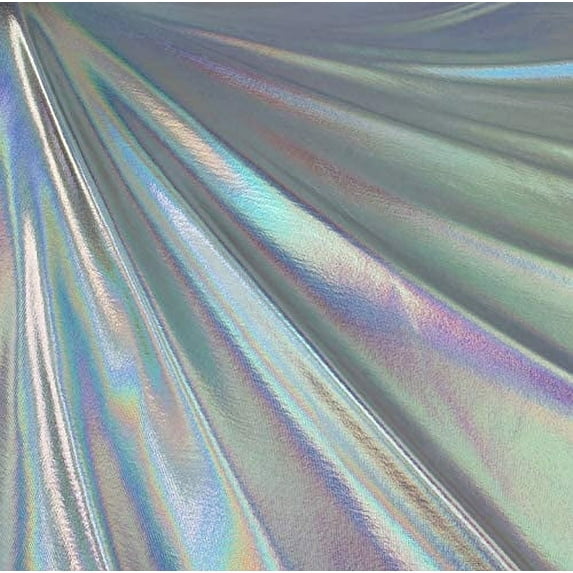 FabricLA Hologram Metallic Foil Spandex Knit Fabric 4-Way Stretch, 60" Inch Wide | Silver Iridescent