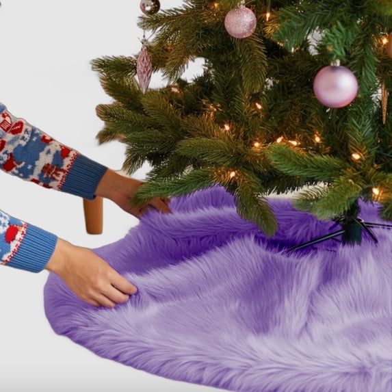 FabricLA Lavender Faux Fur Tree Skirt Cut - 48 Inches with Rounded Edges (No Backing) for Holiday Decor