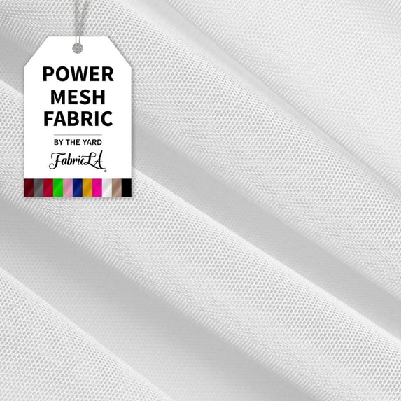 FabricLA Power Mesh Fabric | 4-Way Stretch Nylon Mesh Fabric | Lightweight Sheer Nylon Spandex Stretch Mesh Fabric | 5 Yards Mesh | 60" inch Wide | White