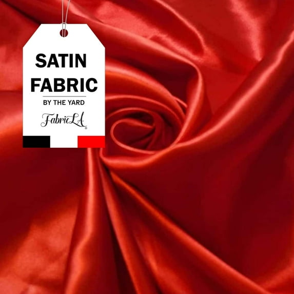 FabricLA Satin Fabric by The Yard - 58/60" Inches (150 cm) Wide Satin Silky Fabric for Bridal Wedding, Apparel, Decoration, Fashion Craft - Satin Charmeuse Fabric Red 4 Yards