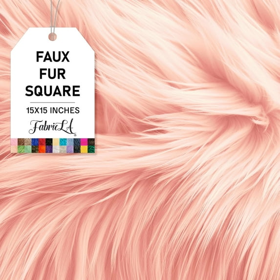 FabricLA Shaggy Faux Fur Fabric - 15" X 15" Inches Pre-Cut - Use Fake Fur Fabric for DIY, Craft Fur Decoration, Fashion Accessory, Hobby - Peach