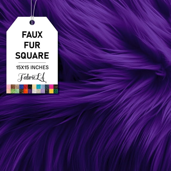 FabricLA Shaggy Faux Fur Fabric - 15" X 15" Inches Pre-Cut - Use Fake Fur Fabric for DIY, Craft Fur Decoration, Fashion Accessory, Hobby - Purple