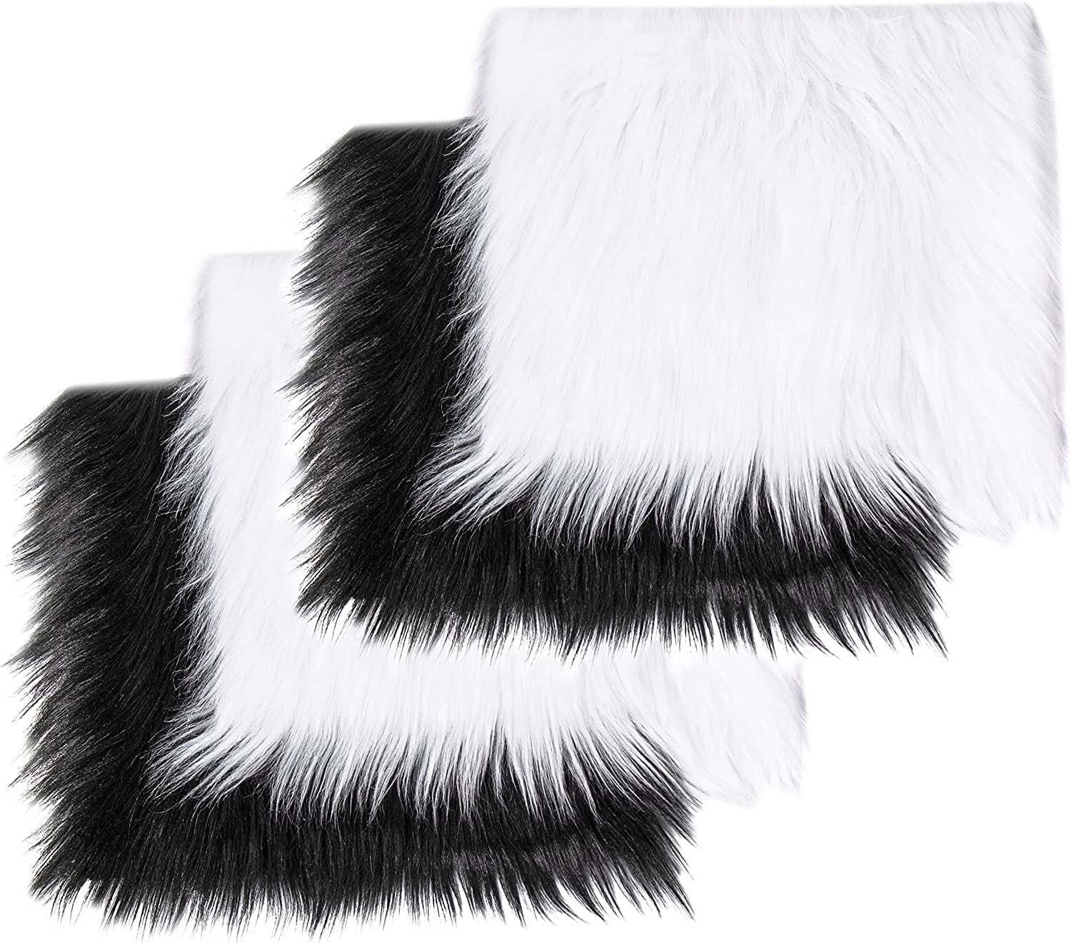 FabricLA Shaggy Faux Fur Fabric - 30" X 30" Inches Pre-Cut - Use Fake Fur Fabric for DIY, Craft Fur Decoration, Fashion Accessory, Hobby - 2 White & 2 Black Pack Fur Fabric
