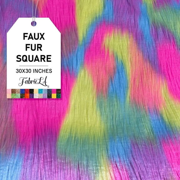 FabricLA Shaggy Faux Fur Fabric - 30" X 30" Inches Pre-Cut - Use Fake Fur Fabric for DIY, Craft Fur Decoration, Fashion Accessory, Hobby - Pastel Patch Fur Fabric