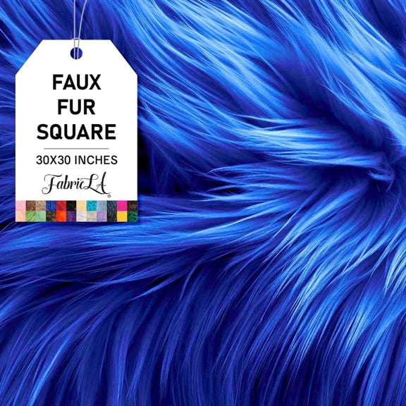 FabricLA Shaggy Faux Fur Fabric - 30" X 30" Inches Pre-Cut - Use Fake Fur Fabric for DIY, Craft Fur Decoration, Fashion Accessory, Hobby - Royal Blue Fur Fabric