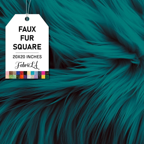 FabricLA Shaggy Faux Fur Fabric - Pre Cut | 20" X 20" Inches | DIY Craft, Hobby, Costume, Decoration | Dk Turquoise