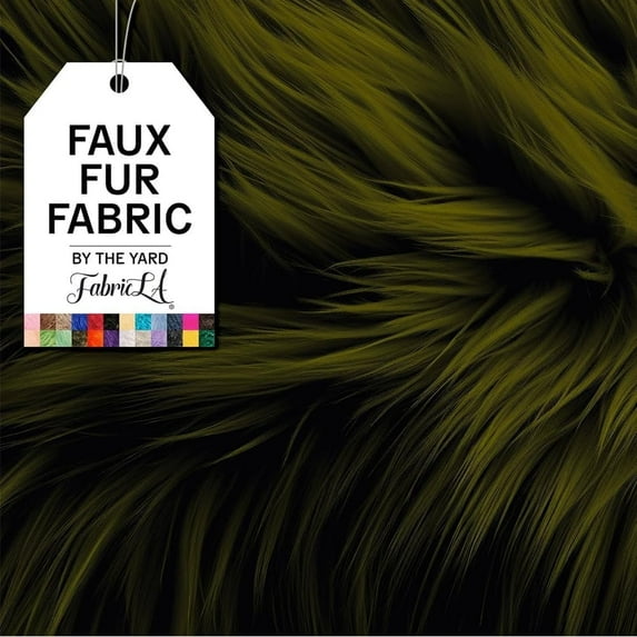 FabricLA Faux Fur Fabric Fluffy Fuzzy Fake Fur | Faux Fur Fabric by The Yard, Olive, 3 Yard