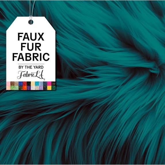 FabricLA Faux Fur Fabric Fluffy Fuzzy Fake Fur | Faux Fur Fabric by The Yard, Dk Turquoise, Half Yard