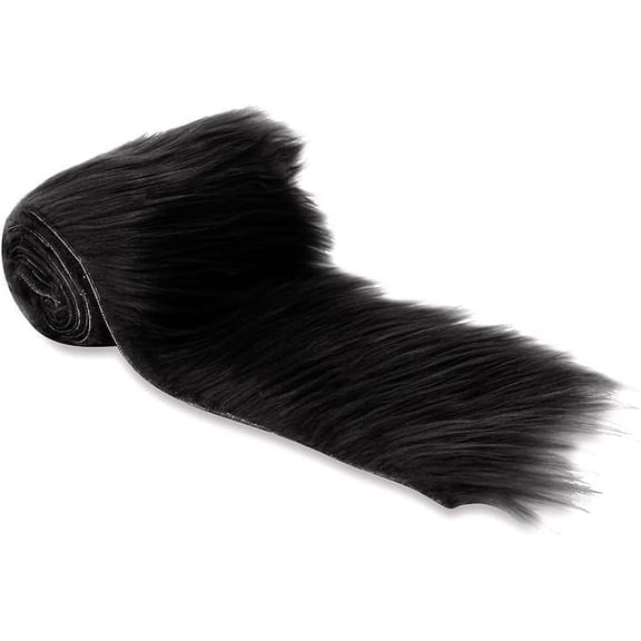 FabricLA Faux Fur Ribbon Roll for Crafts and DIY Projects, 60 x 2 Inch, Black