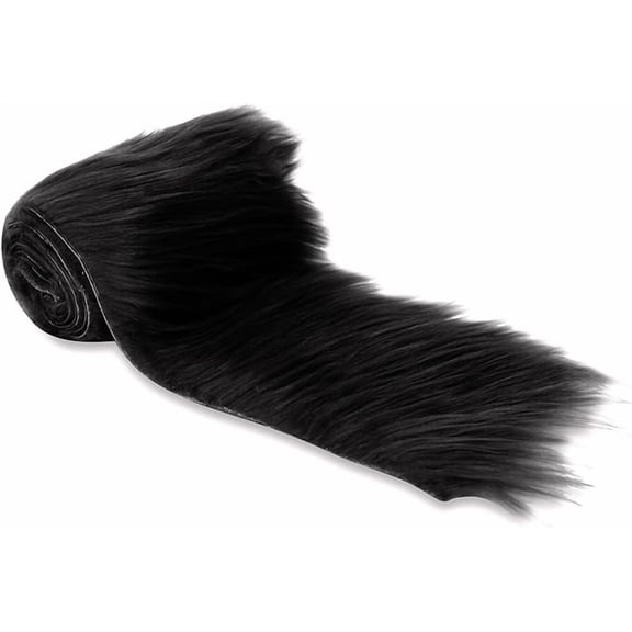 FabricLA Shaggy Faux Fur Roll - Acrylic Fabric 8" X 60" Inches Rolls of Fur - Artificial Fur Material - Use Faux Fur Piece for Crafts, DIY, Hobby, Costume Design, Decoration - Black