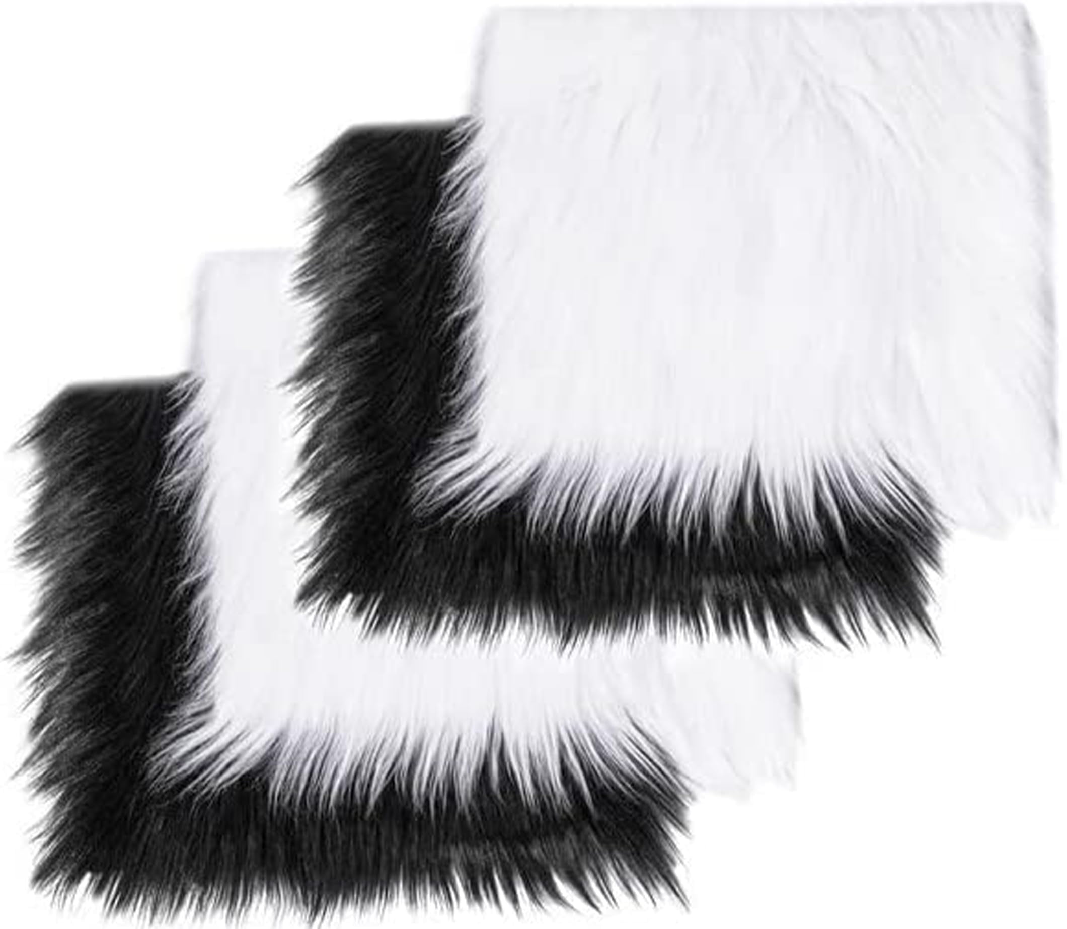 FabricLA Shaggy Faux Fur Square - 12" X 18" Inches Pre Cut - Use Fake Fur Fabric for DIY Craft, Fashion Accessory, Gnome, Home Decoration, Hobby - 2 White & 2 Black Pack