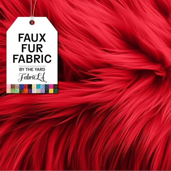 FabricLA Faux Fur Fabric Fluffy Fuzzy Fake Fur | Faux Fur Fabric by The Yard, Red, 3 Yard