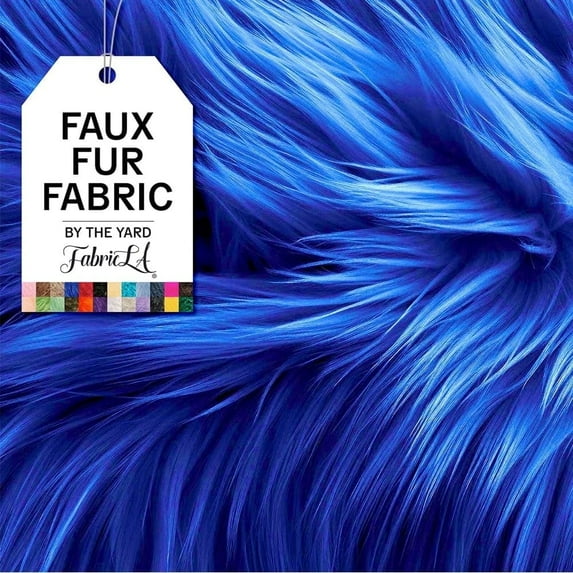 FabricLA Faux Fur Fabric Fluffy Fuzzy Fake Fur | Faux Fur Fabric by The Yard, Royal Blue, 3 Yard
