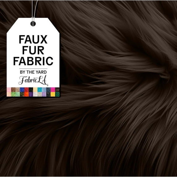 FabricLA Faux Fur Fabric Fluffy Fuzzy Fake Fur | Faux Fur Fabric by The Yard, Dark Brown, 1 Yard