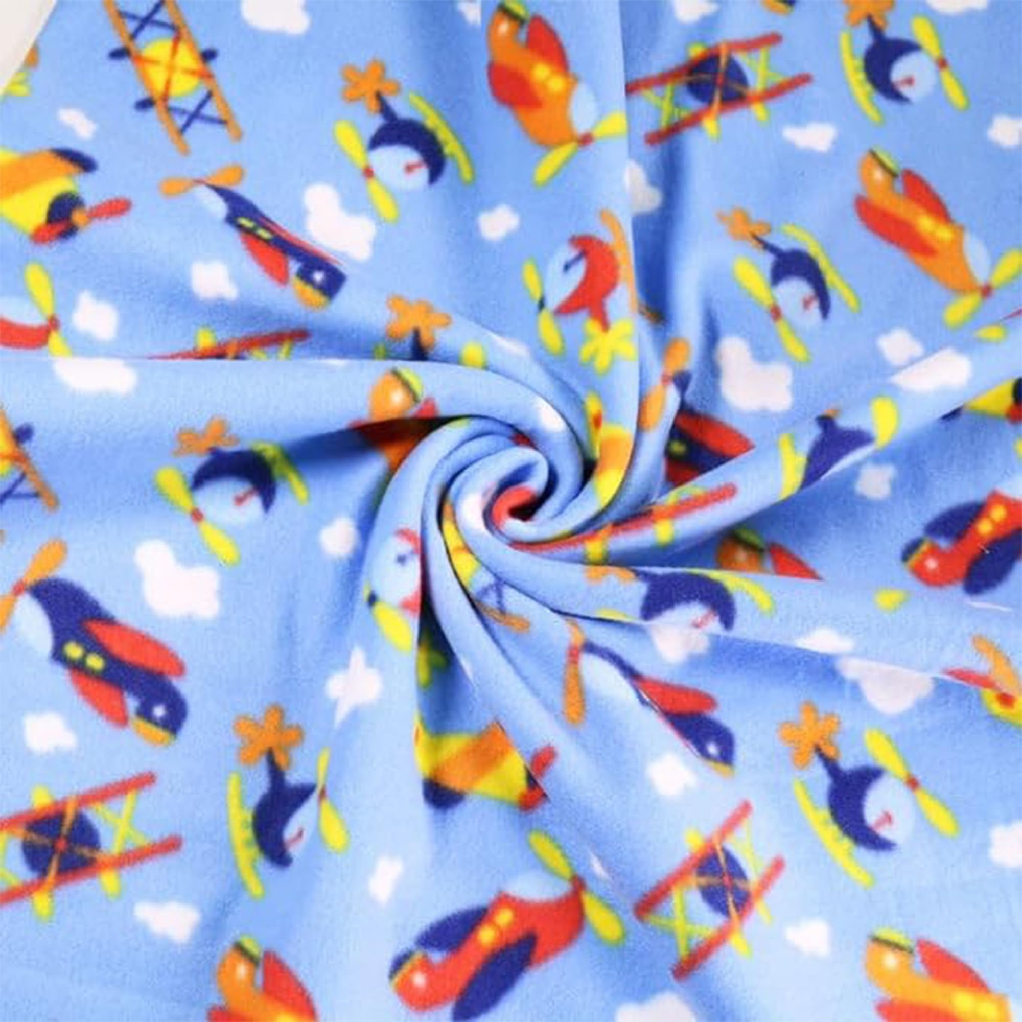 FabricLA Ultra-Soft Polar Fleece Fabric by The Yard |9" x 60" Wide | Lightweight, Warm & Cozy| Ideal for Throw Blankets, Pillow Covers,PJ Pants| Perfect for DIY Projects | Blue Airplanes