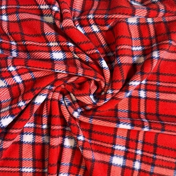FabricLA Ultra-Soft Polar Fleece Fabric by The Yard |Half Yard 18” x 60” | Lightweight, Warm & Cozy| Ideal for Throw Blankets, Pillow Covers,PJ Pants| Perfect for DIY Projects | Plaid Red