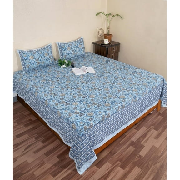 FabricRaja 100% Pure Cotton King Size Bedsheet-Featuring intricate block prints, vibrant colors, and classic motifs inspired by India's rich heritage.