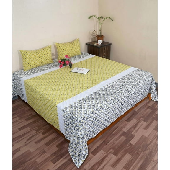 FabricRaja 100% Pure Cotton King Size Bedsheet-Featuring intricate block prints, vibrant colors, and classic motifs inspired by India's rich heritage.