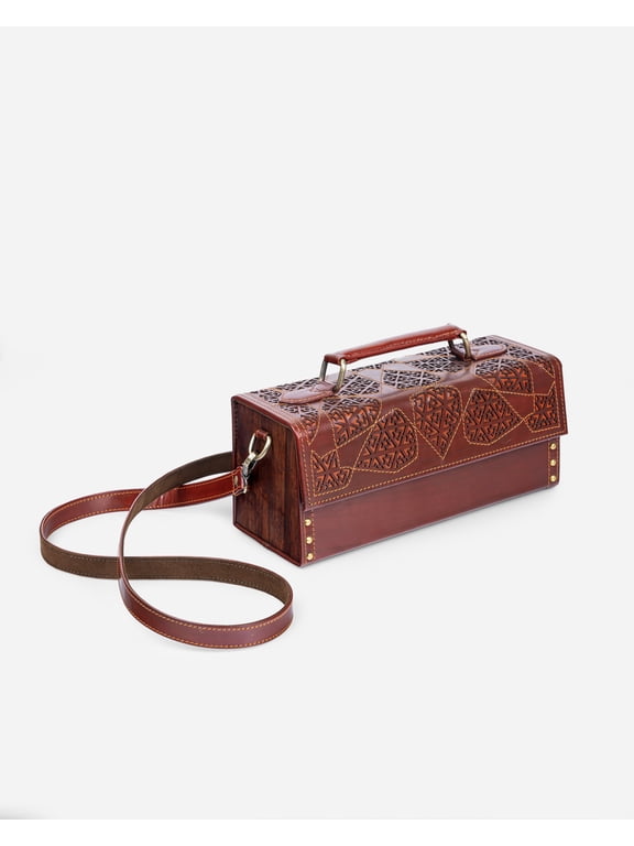 Handmade Red Leather Cuboid Handbag Top Handle & Crossbody Bag | Gift for Wife