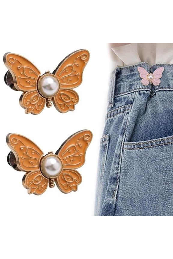 Fabricateup 2-Pack Detachable Butterfly Clips, Signatureast Detachable Butterfly Clips, Reusable Pant Clips for Waist Tightener, for Loose Jeans Jackets Coats Shirts (Gold)