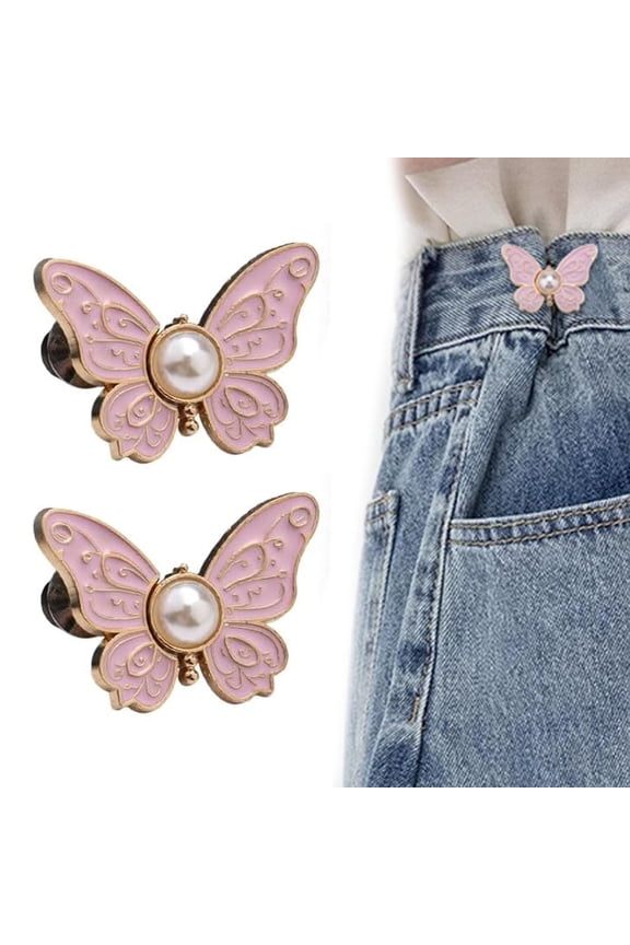 Fabricateup 2-Pack Detachable Butterfly Clips, Signatureast Detachable Butterfly Clips, Reusable Pant Clips for Waist Tightener, for Loose Jeans Jackets Coats Shirts (Pink)