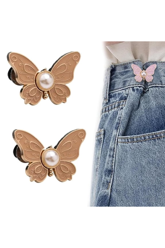Fabricateup 2-Pack Detachable Butterfly Clips, Signatureast Detachable Butterfly Clips, Reusable Pant Clips for Waist Tightener, for Loose Jeans Jackets Coats Shirts (Brown)