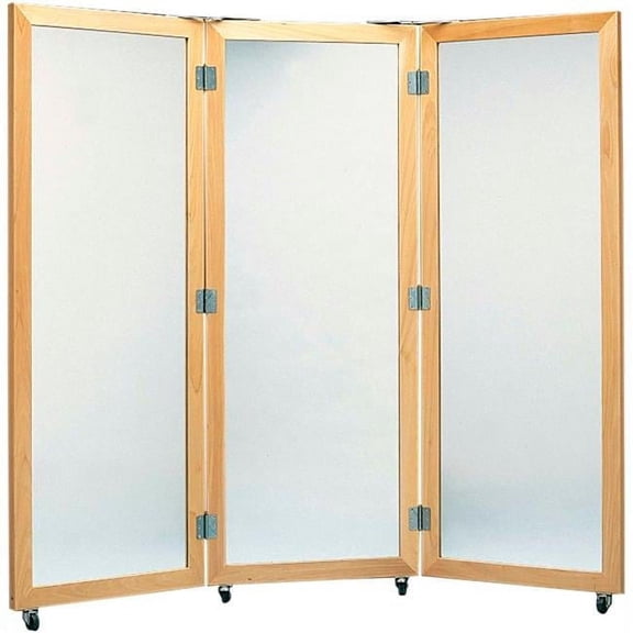 Fabrication Enterprises B2140456 Plate Glass Mirror with Mobile Caster Base, 3-Panel - 28 x 75 in.