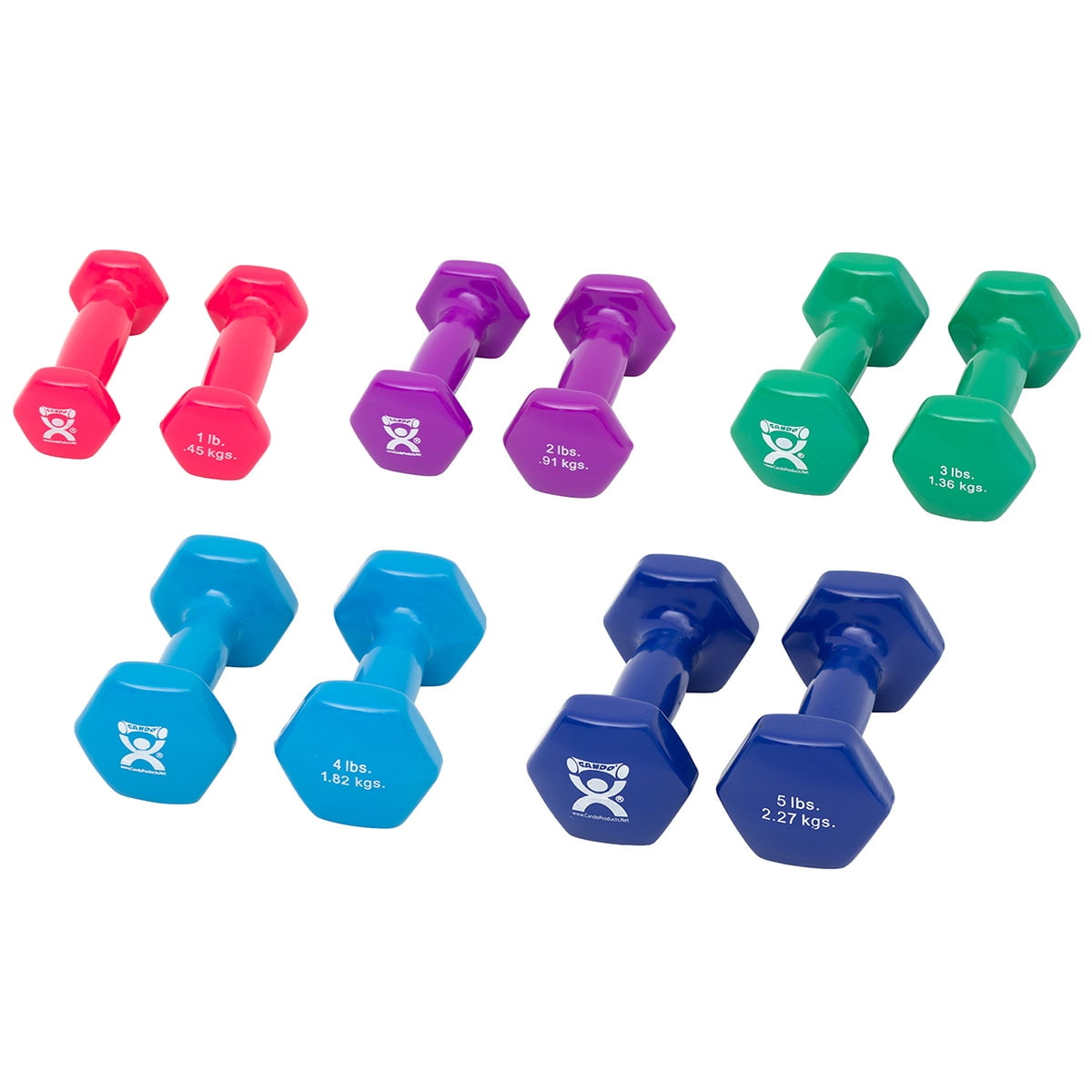Fabrication Enterprises CanDo Vinyl-Coated Dumbbells, Color Coded, 5 Pairs