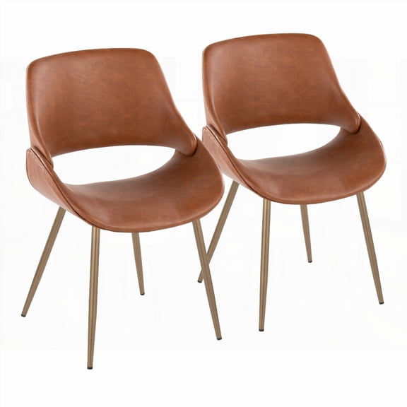 Fabrico Contemporary 2-Piece Accent Chairs with Antique Copper Metal & Camel Faux Leather