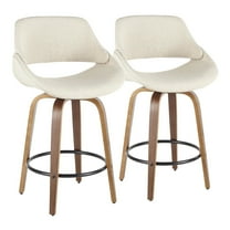 Fabrico Mid-Century Modern Counter Stool in Walnut and Cream Fabric by LumiSource - Set of 2