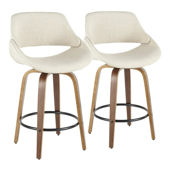 Fabrico Mid-Century Modern Counter Stool in Walnut and Cream Fabric by LumiSource - Set of 2