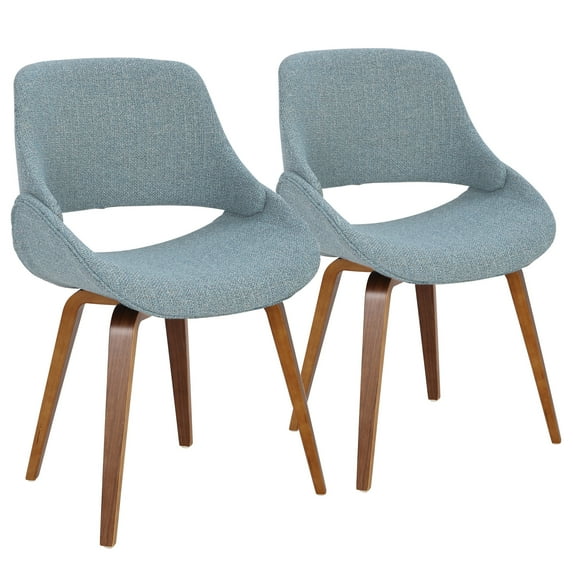 Fabrico Mid-Century Modern Dining/Accent Chair in Walnut and Blue Noise Fabric by LumiSource - Set of 2