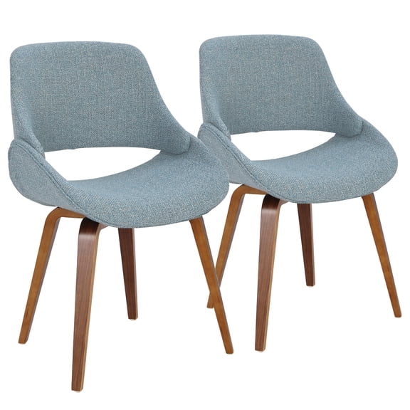 Fabrico Mid-Century Modern Dining/Accent Chair in Walnut and Blue Noise Fabric by LumiSource - Set of 2