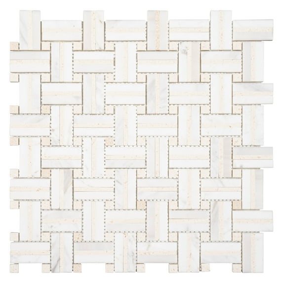Fabrique Damask Grey 12" x 12" Stone Subway Basketweave Mosaic Tile