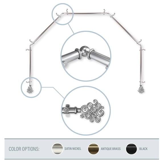 Fabritio 13/16" 5-Sided Bay Window Curtain Rod - Satin Nickel
