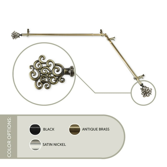 Fabritio 13/16 inch Corner Window Curtain Rod 66-120" - Antique Brass