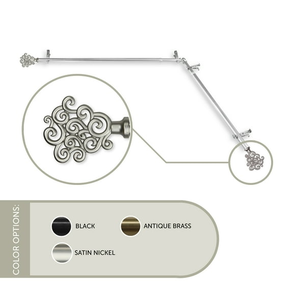 Fabritio 13/16 inch Corner Window Curtain Rod 66-120" - Satin Nickel